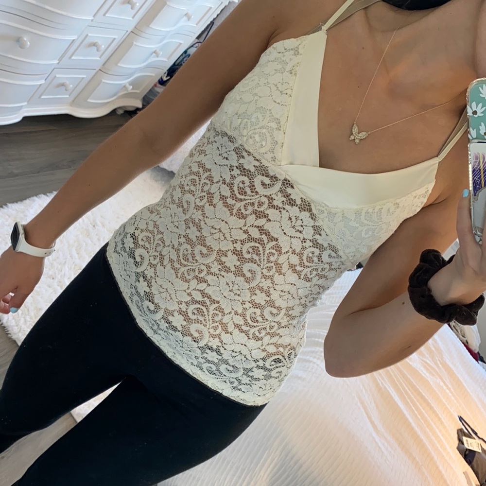 Cream lace shirt with see through mid area